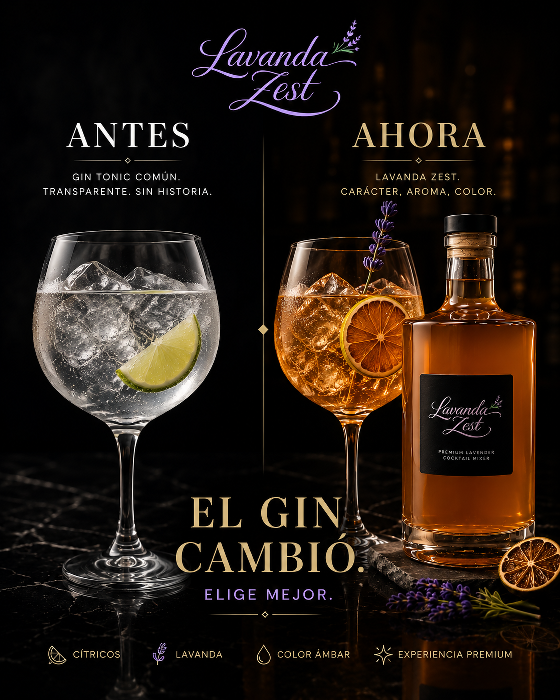 Comparación de gin-tonic común y gin con Lavanda Zest